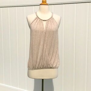 Max Studio Heathered Oatmeal Halter Wrap Elastic Waist Top Size Medium